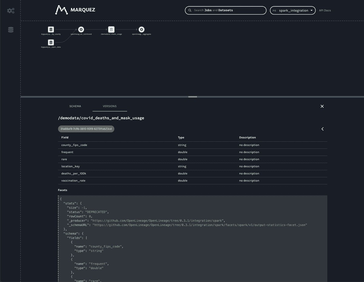 Marquez output dataset version info